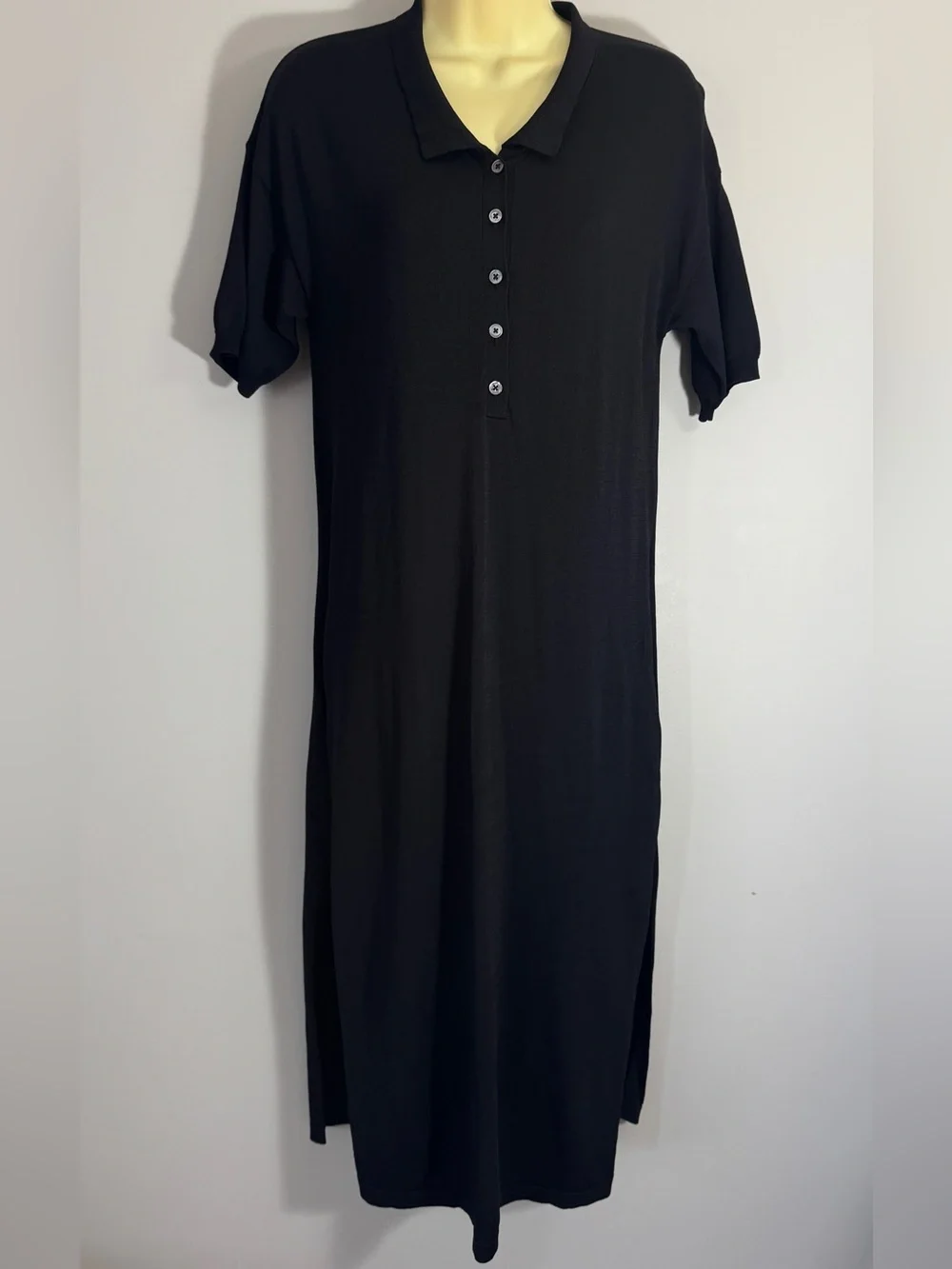 Totême Belize Knit Midi Polo Dress Black Collared Side Slit Oversized XS (s-m) - Picture 4 of 16